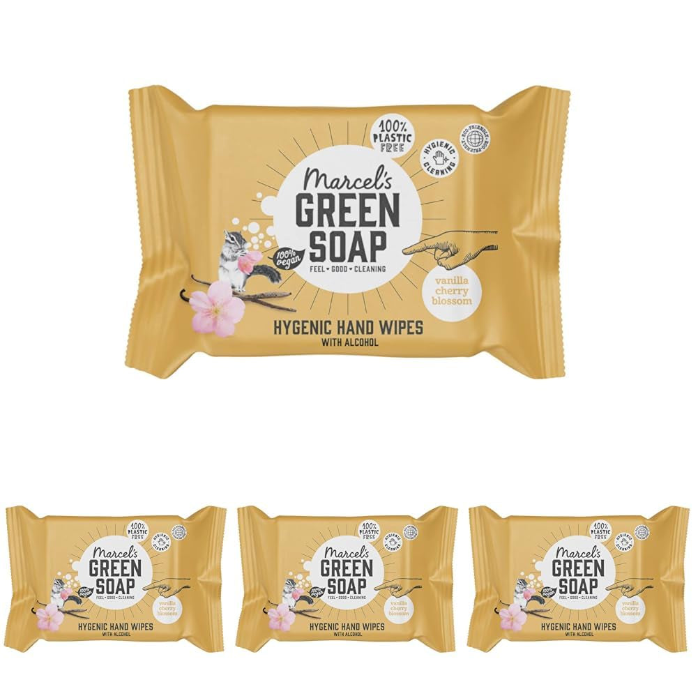 Marcel's Green Soap Handfeuchttücher, 60er-Pack – Vanille und Kirschblüte – auf pflanzlicher Basis – biologisch
