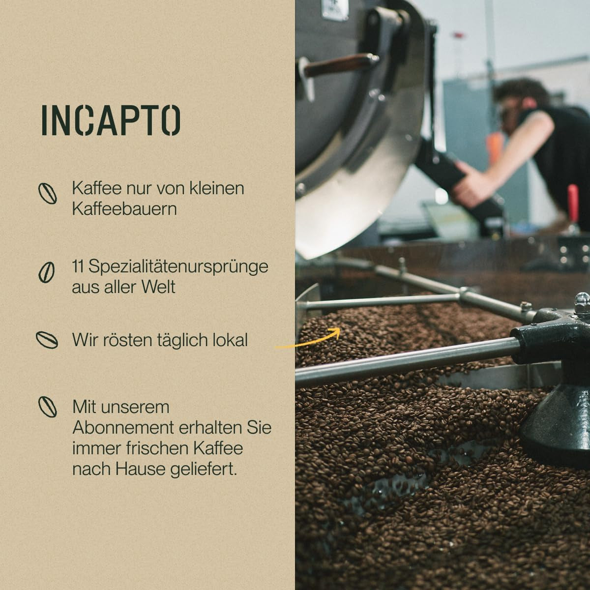 Incapto Spezialitäten-Kaffeebohnen | Single-Origin Kolumbien | Espresso 100% Arabica | Specialty Coffee 84 Punkte SCA | Traditionell Geröstete Bohnenkaffee | Plantage Huila, Cadefihuila, 1kg