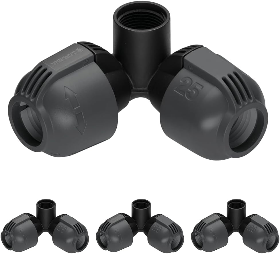 Sistem de irigații Gardena, piesă în L: Conector pentru schimbarea direcției conductei de alimentare, 25 mm, tehnologie de conectare Quick&Easy, compatibil cu conductele de alimentare Gardena de 25 mm, asamblare fără unelte (2773-20)