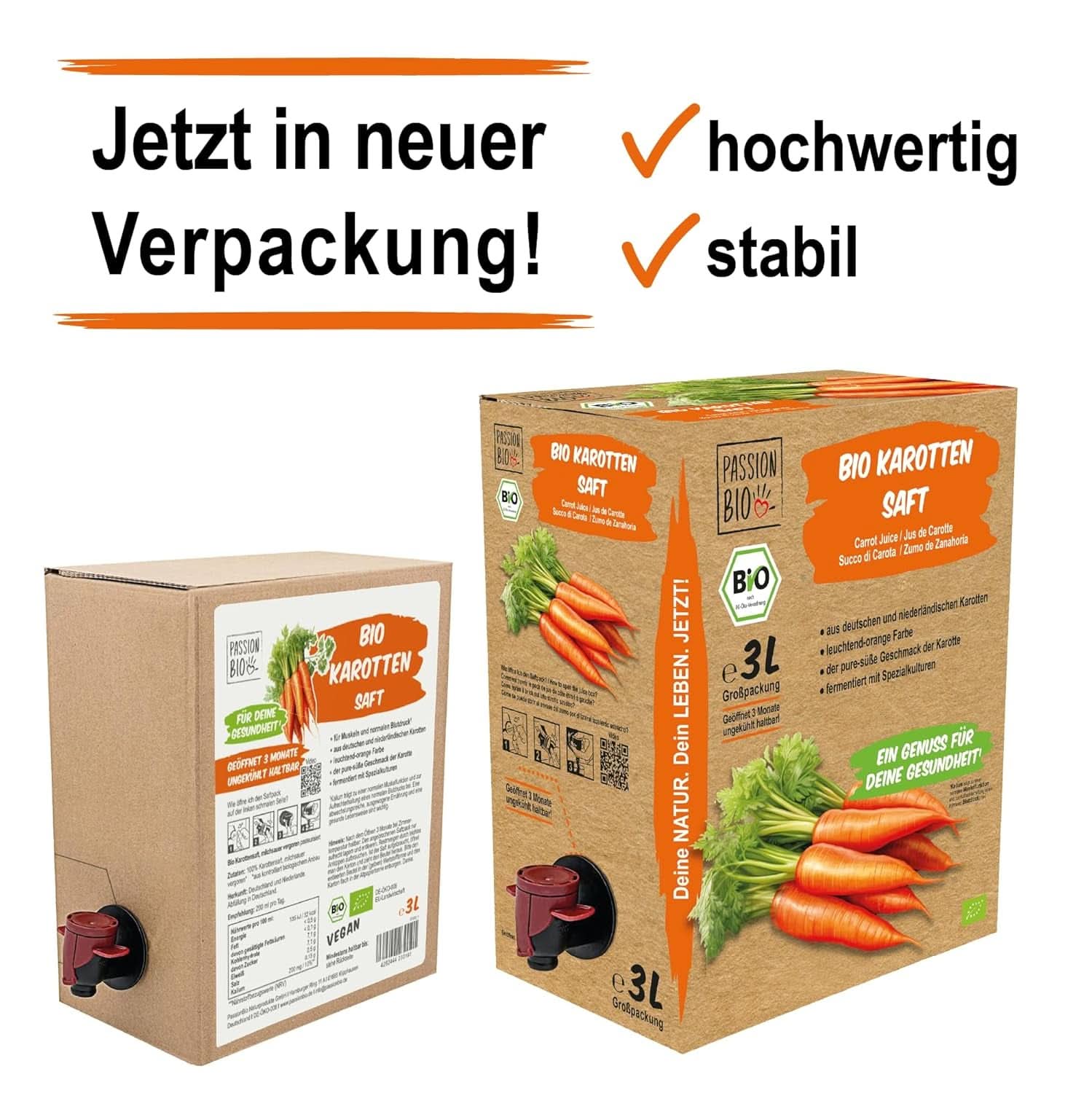 Bio-Karottensaft – Hergestellt aus deutschen und niederländischen Karotten, 3 Liter. Alkoholfreie Getränke Naty Shop