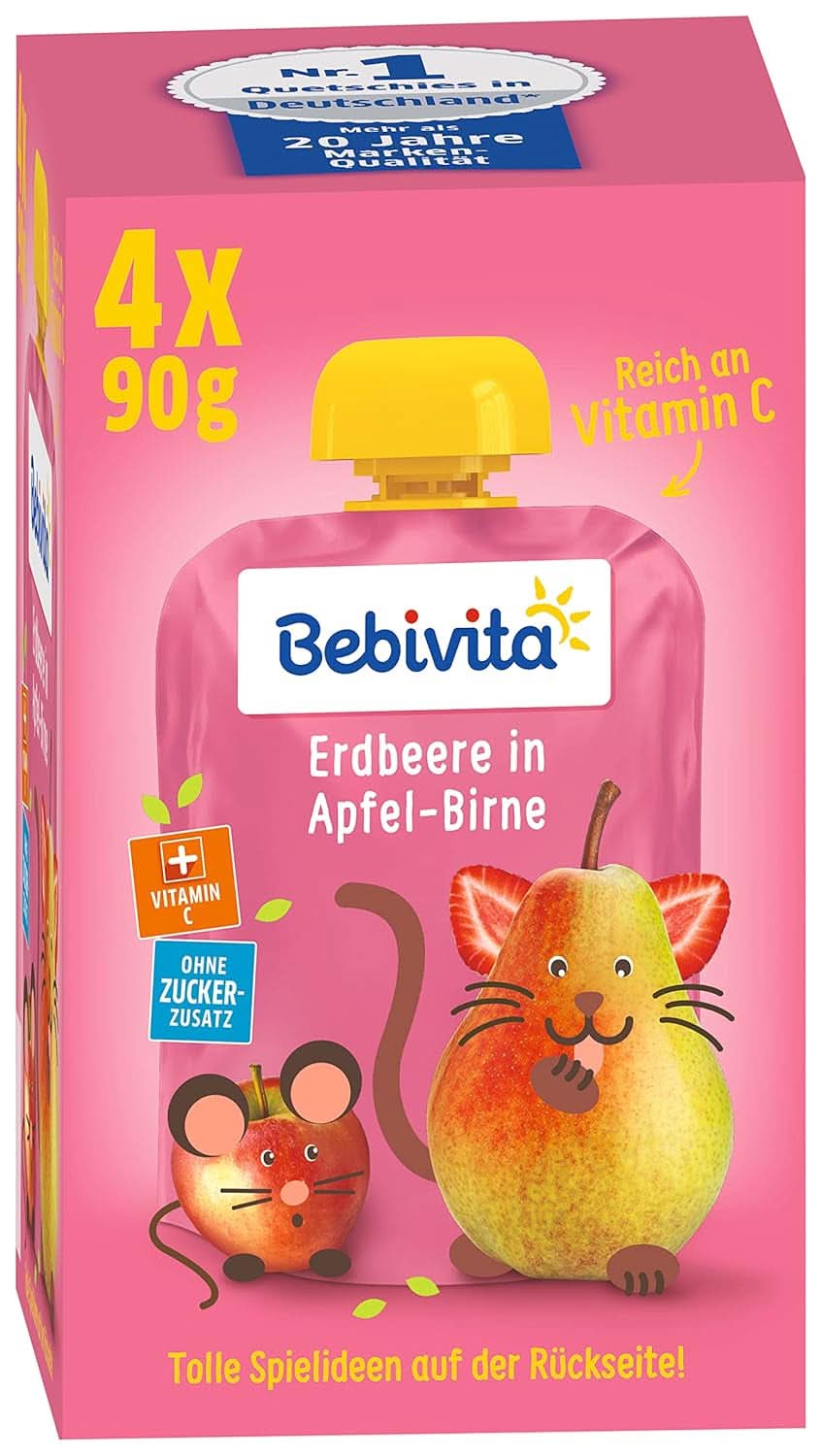 Lustige Früchte und Müsli für Kinder, ganz in Apfel-Bananen, 4er-Pack (4 x 90 Gramm) Mutter und Kind Naty Shop Erdbeeren in Apfel