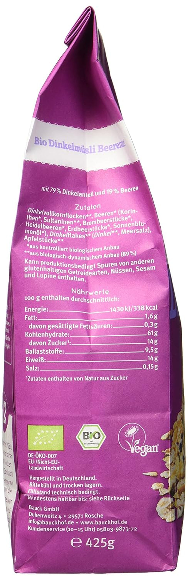 Hof Dinkelbeermüsli, ungesüßt, 425 g