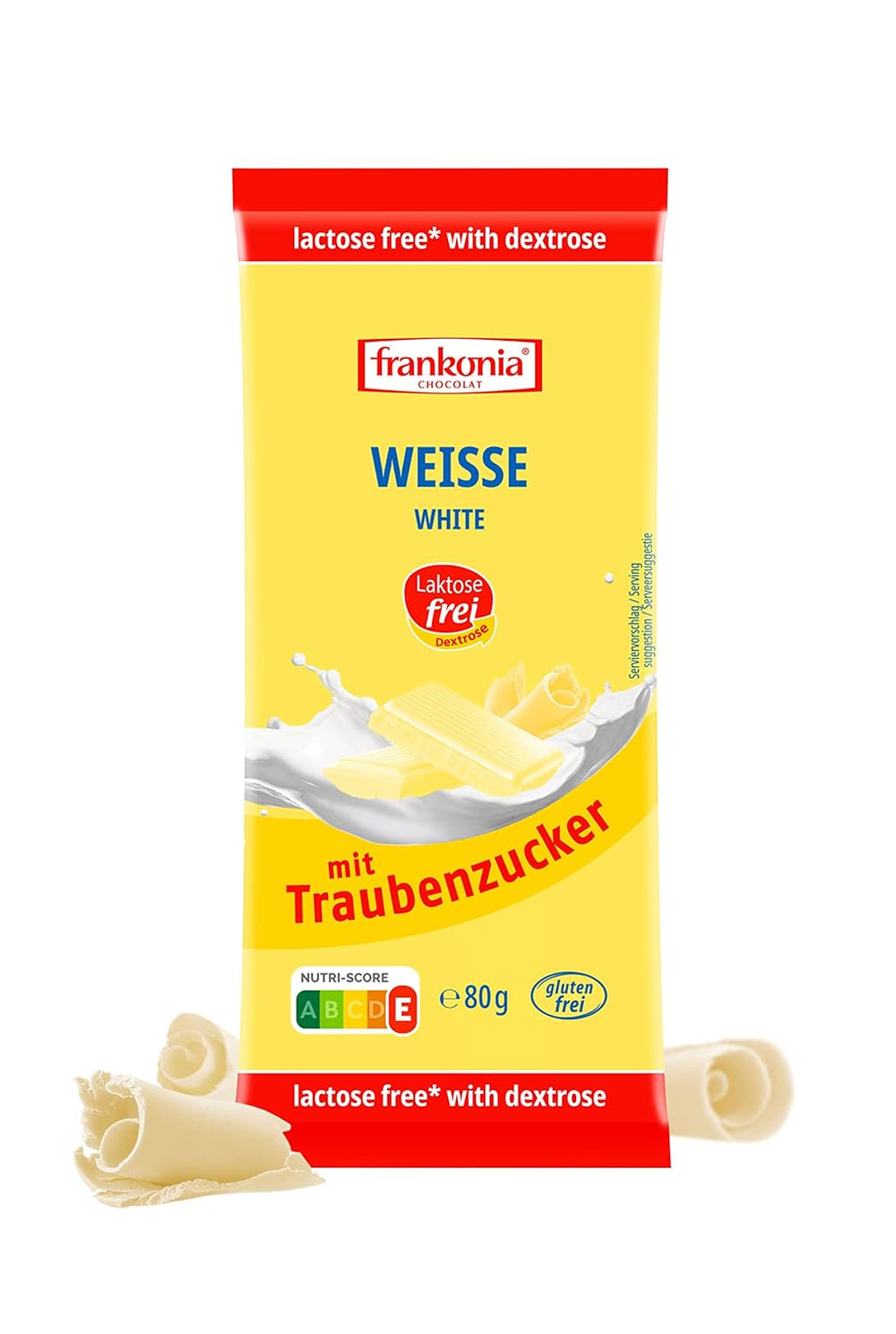 frankonia SCHOKOLADE Weiße Schokolade mit Dextrose, laktosefrei und glutenfrei, 80 g