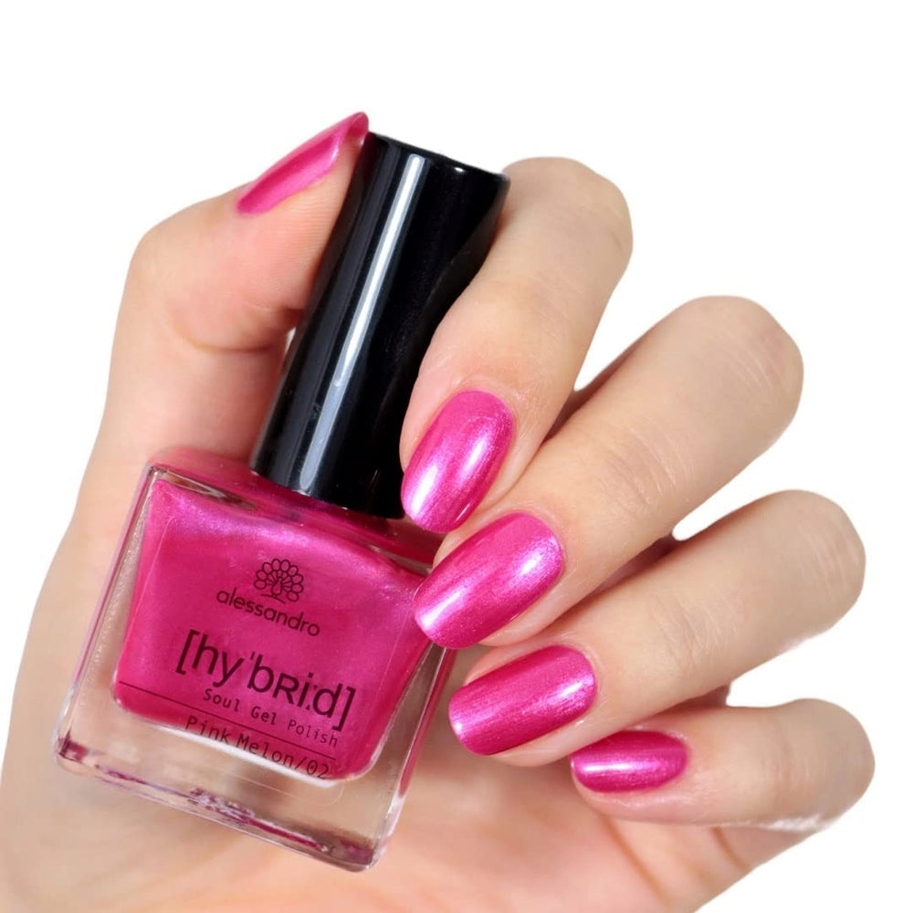 HYBRID-Nagellack alessandro Pink Melon – leuchtender Rosaton mit feinen Glitzerpartikeln – Perfekte Nägel in nur 3 Schritten, ohne LED – hält bis zu 10 Tage! 8 ml