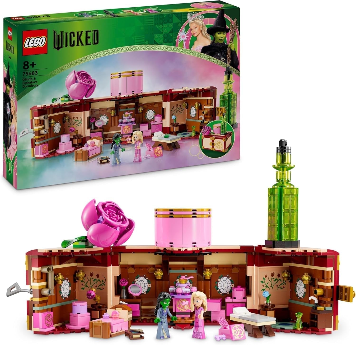 LEGO Schlafzimmer der bösen Glinda und Elphaba – Puppenhaus mit 2-Oz-Minipuppen, tollem Zubehör wie Blumen und Outfits – Kreatives Spielzeug für Mädchen ab 8 Jahren und Fans – 75683 Bausätze Besuche den LEGO-Store Standardtitel