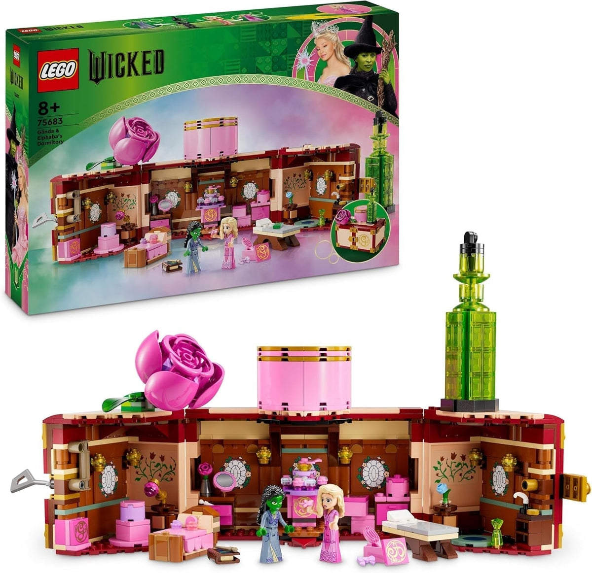 LEGO Schlafzimmer der bösen Glinda und Elphaba – Puppenhaus mit 2-Oz-Minipuppen, tollem Zubehör wie Blumen und Outfits – Kreatives Spielzeug für Mädchen ab 8 Jahren und Fans – 75683 Bausätze Besuche den LEGO-Store Standardtitel