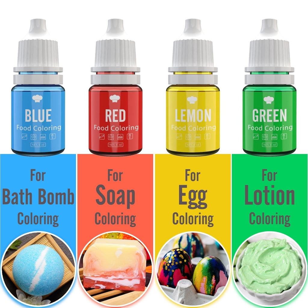 Colorant alimentar - 24 de coloranți alimentari vibranți pentru copt, decorarea torturilor, glazură, fursecuri, fondant și macaroane - Colorant alimentar lichid pentru fabricarea săpunului și meșteșuguri - 24 x 6ml