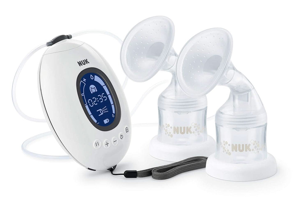 NUK Nature Sense Doppelte elektrische Milchpumpe | Mit Batterie, LCD-Display 2X Behälter für Muttermilch à 150 ml Zubehör Essen und Stillen Bebe Naty Shop Doppelmilchpumpe