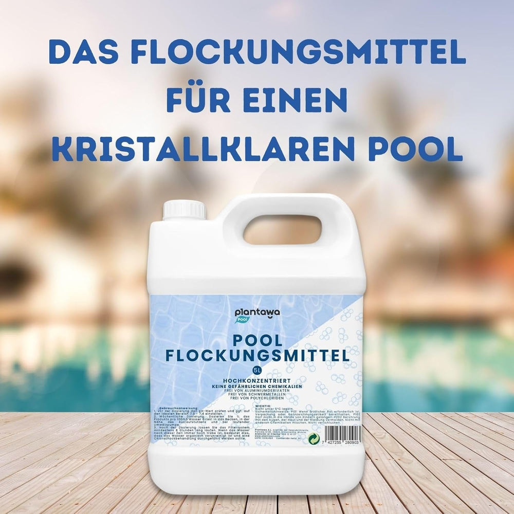 Floculant pentru piscină 5L | Floculant pentru piscină pentru apă cristalină | Foarte concentrat și economic | Potrivit pentru toate sistemele de filtrare | Fără aditivi nocivi
