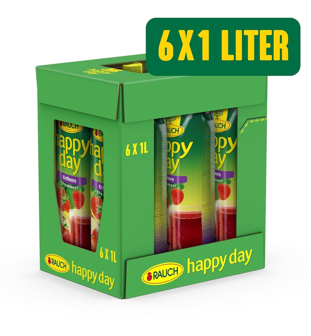 Rauch Happy Day Erdbeere | Intensiver Erdbeergeschmack | Verfeinert mit Äpfeln und Zitrone | 6X 1 Liter, Tetra Prisma Alkoholfreie Getränke Naty Shop