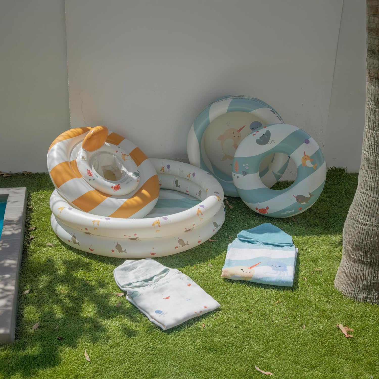 Miniland – Aufblasbares Babybecken 100 cm, kompaktes und sicheres rundes Babybecken