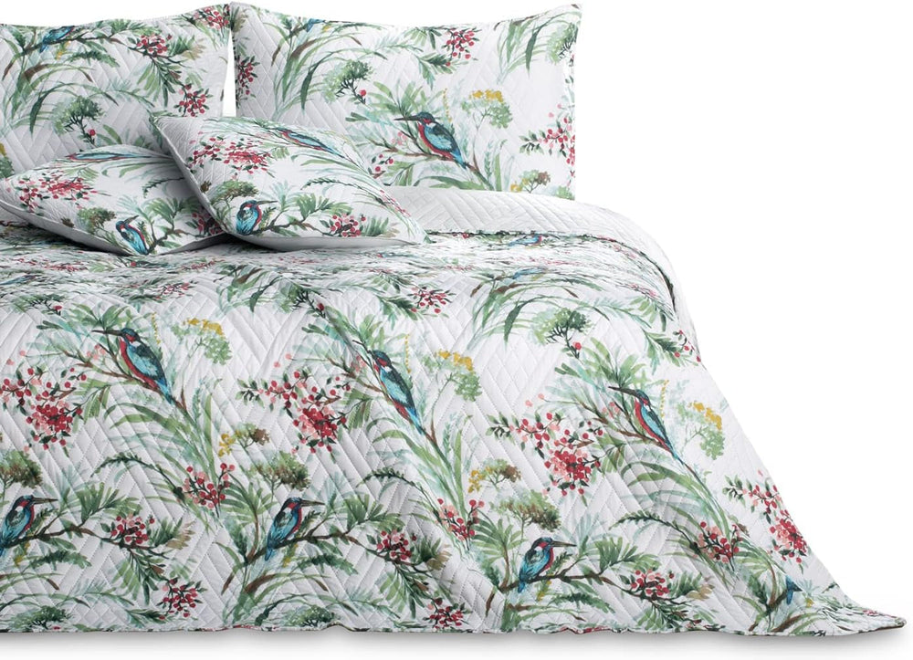 Ameliahome Cuvertură de pat Cuvertură de pat 260X280 Cm Două fețe Easy Care Quilting Model de plante Model de păsări Multicolor Kingfisher Paturi si Cuverturi Besuche den AmeliaHome-Store Kingfisher 260 X 280