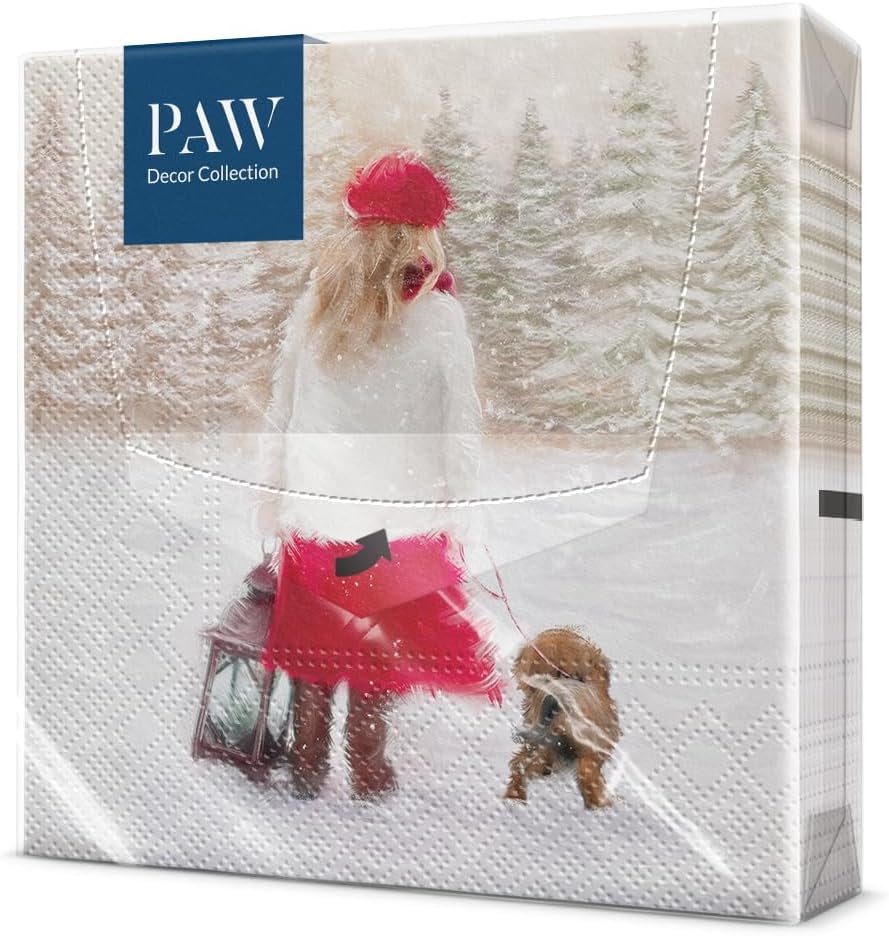 PAW - Șervețele 3 straturi (33 X 33 Cm) I 20 bucăți I Șervețele de hârtie colorate perfecte pentru masa de Crăciun I Șervețele - Crăciun, iarnă, ciulin, lampă I Bullfinch cu lampion