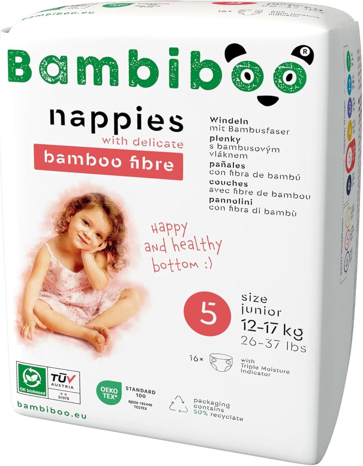 Bambiboo-Wegwerfwindeln, hautfreundlich, Nabelöffnung, verschiedene Größen, Mutter- und Babywindeln von Naty Shop, Größe 5, 16 Stück