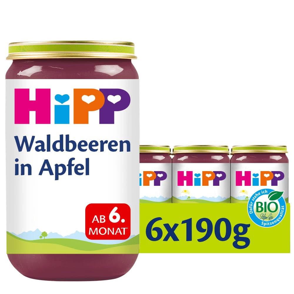 Hipp für kleine Feinschmecker, Nektarinen in Apfel und Mango, ohne Zuckerzusatz, 6 x 190 Gramm Mutter und Kind Naty Shop 6 x 190 Gramm Beeren in Apfelmus