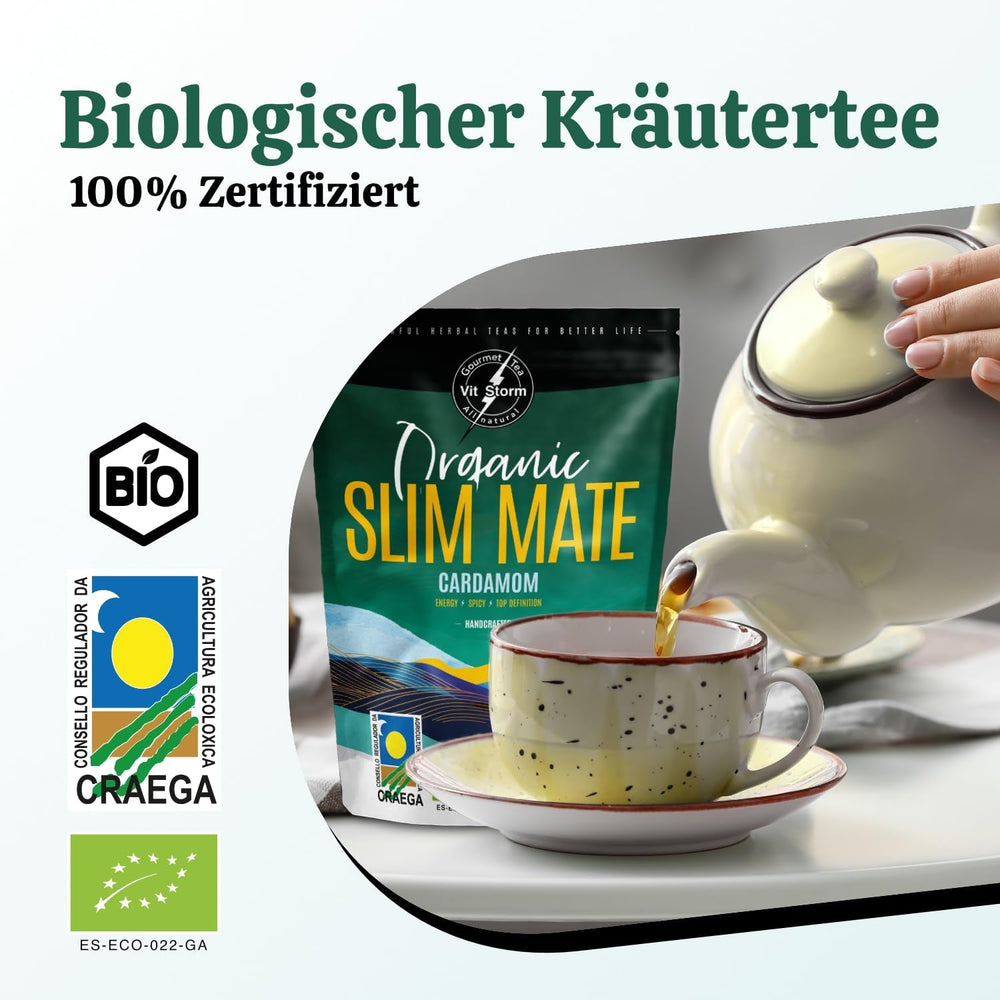 VITSTORM® Slim Tea Cardamom – Ceai Yerba Mate BIO – Cură de detoxifiere și ceai diuretic – 100G