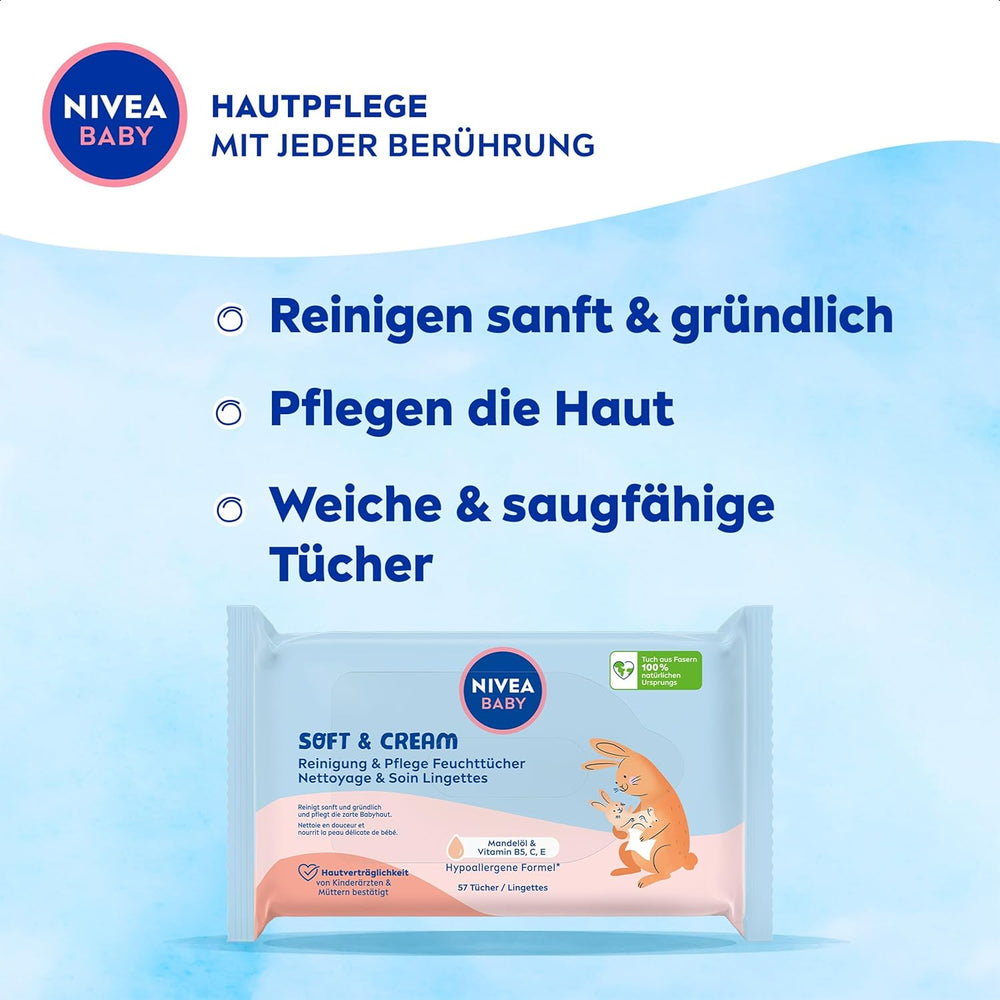 NIVEA BABY Soft & Cream Feuchttücher für Babys (4 x 57 Stück)