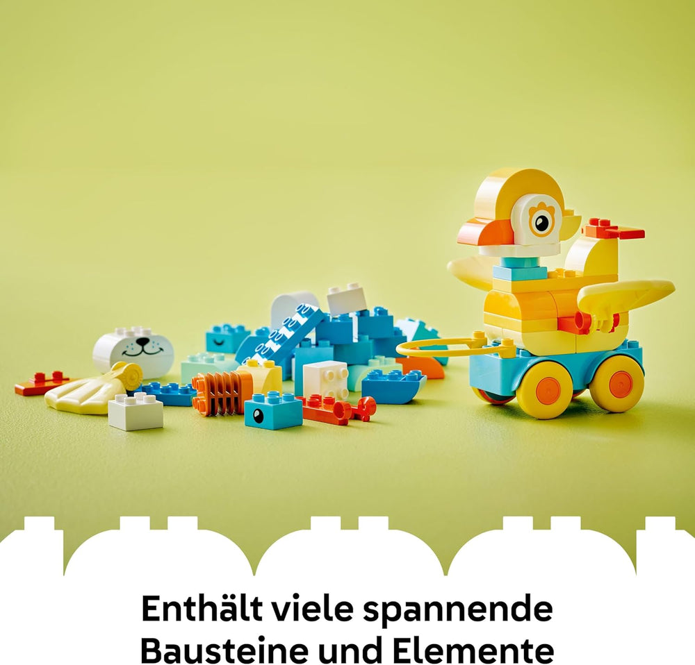 LEGO DUPLO Town Tiere auf Rädern 3-in-1-Set – Montessori Spielzeug zum Bauen von Ente, Fisch oder Hund mit Rädern und Ziehgriff – Geschenk für Mädchen und Jungen ab 2 Jahren – 10448