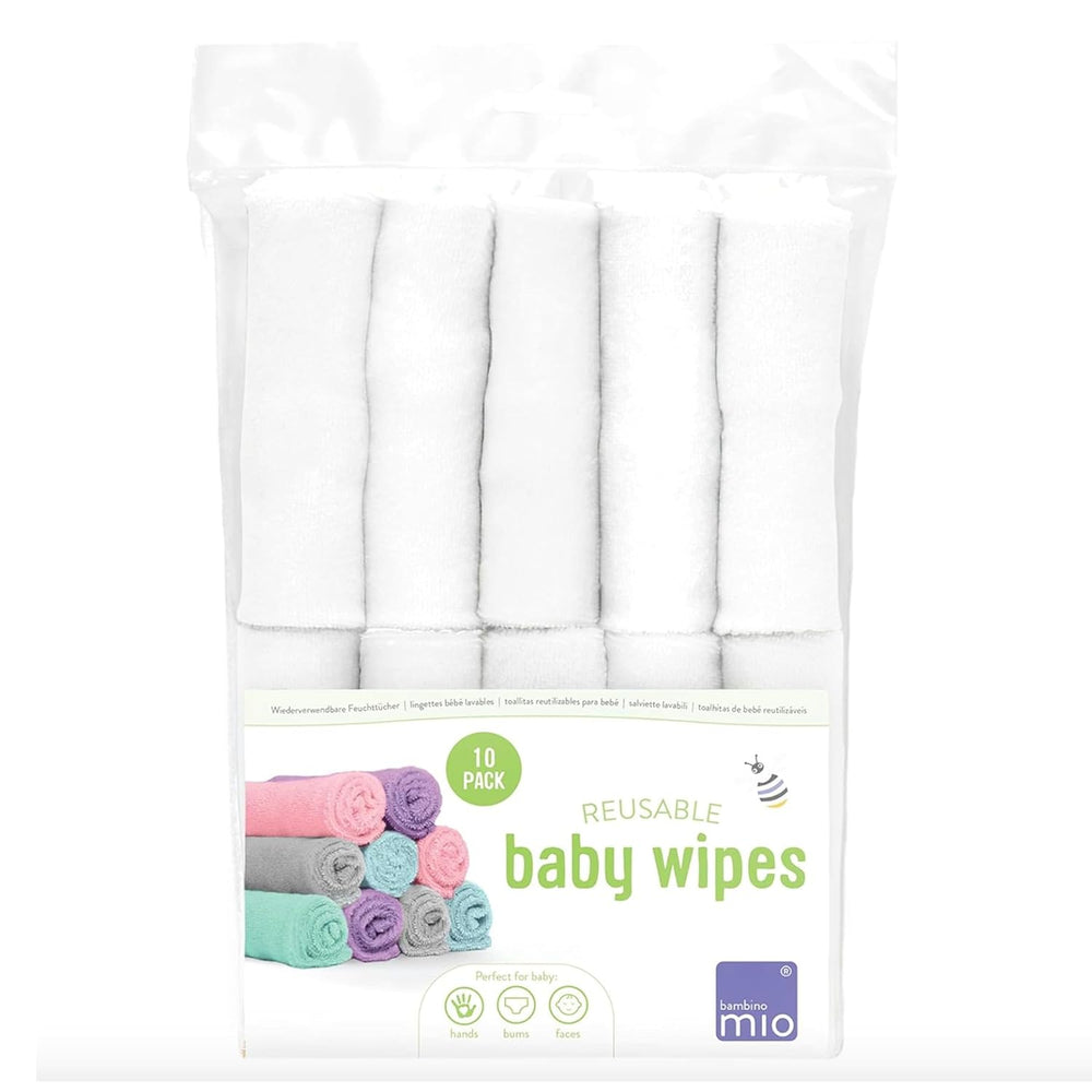 Bambino Mio wiederverwendbare Babytücher – Basic – umweltfreundlich, frei von Chemikalien, doppelseitig, waschbar, 10er-Pack, Wolke – Verpackung kann variieren