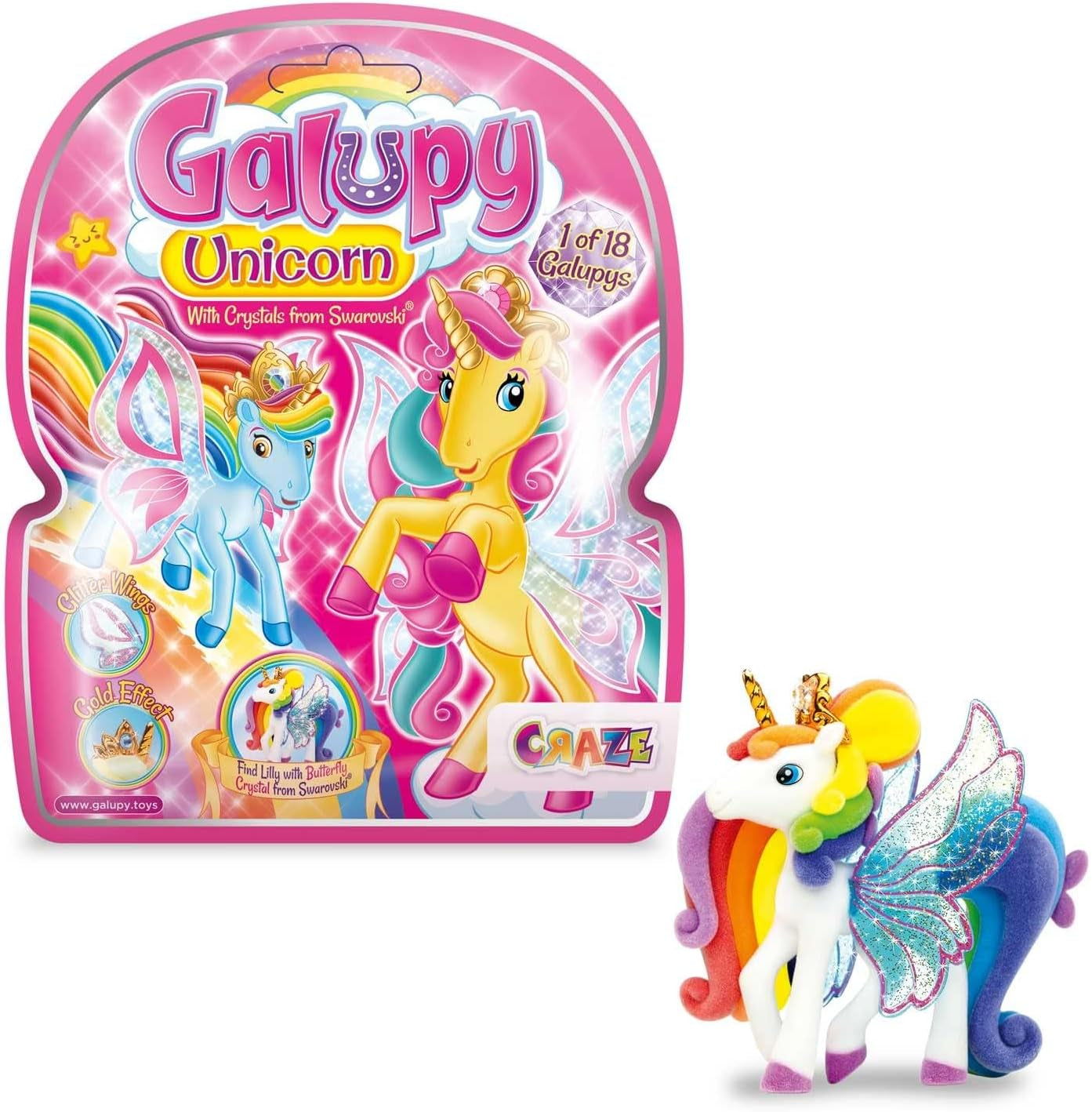 Galupy Unicorn - Pachet de 3 figurine unicorn, jucării unicorn de colecționat, figurine ponei cu aripi strălucitoare și cristal Swarovski Action figures Naty Shop Galupy 1X Unicorn 1 Galupy Unicorn 17739
