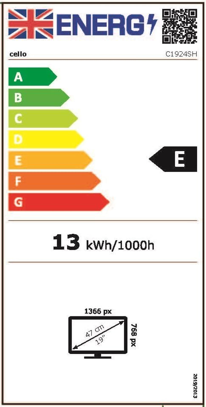Televizor LED Cello C1924SH de 19 inch cu recepție DVB-T și satelit, configurare ușoară, funcționare de la rețea, 230V, non-inteligent, înregistrare USB a programelor TV în direct, sunet perfect, ideal pentru camere mici