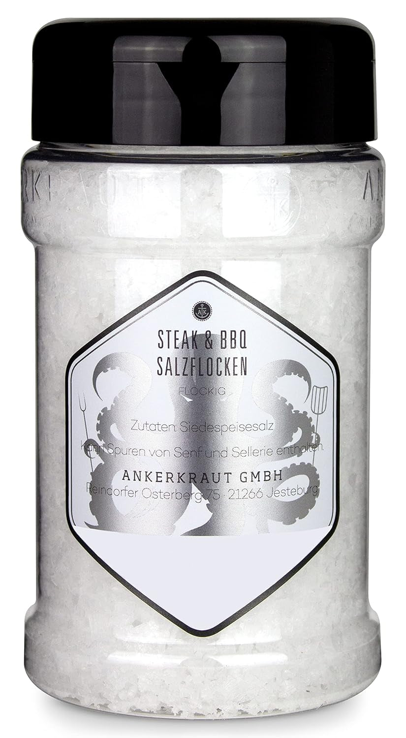 Ankerkraut Steak & BBQ Salzflocken, zum Verfeinern von Steaks, Salaten oder auch Süßspeisen, 190g im Streuer