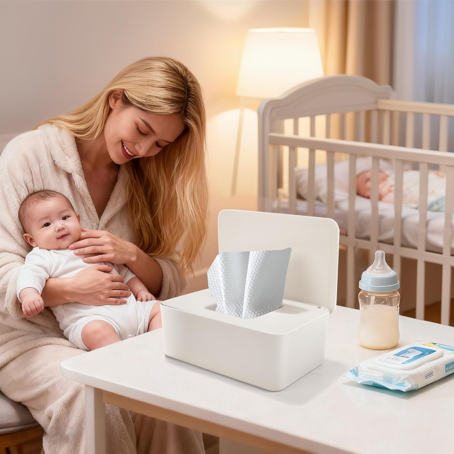 Feuchttücherbox mit Deckel, Feuchttücherbox, Baby-Feuchttücherspender, wasserdichte und versiegelte Aufbewahrungsbox, Feuchttücherspender für Badezimmer, Küche, Weiß