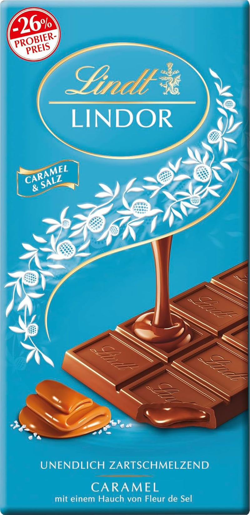 Lindt Schokolade LINDOR Pistazie, Promotion | 100 G | Feinste Vollmilch-Schokolade Mit Unendlich Zartschmelzender Füllung Mit Pistaziengeschmack | Schokoladentafel | Schokoladengeschenk, 2023 Version Naty Shop 100 G - Version 2023 Caramelsalz