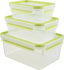 Emsa 515585 Food Clip & Close | Set 3 piese | plastic | transparent / verde | 0.55 / 1 / 2.2 litri Cutii depozitare alimente Naty Shop Verde 0,55 L+1,00 L+ 2,20 L