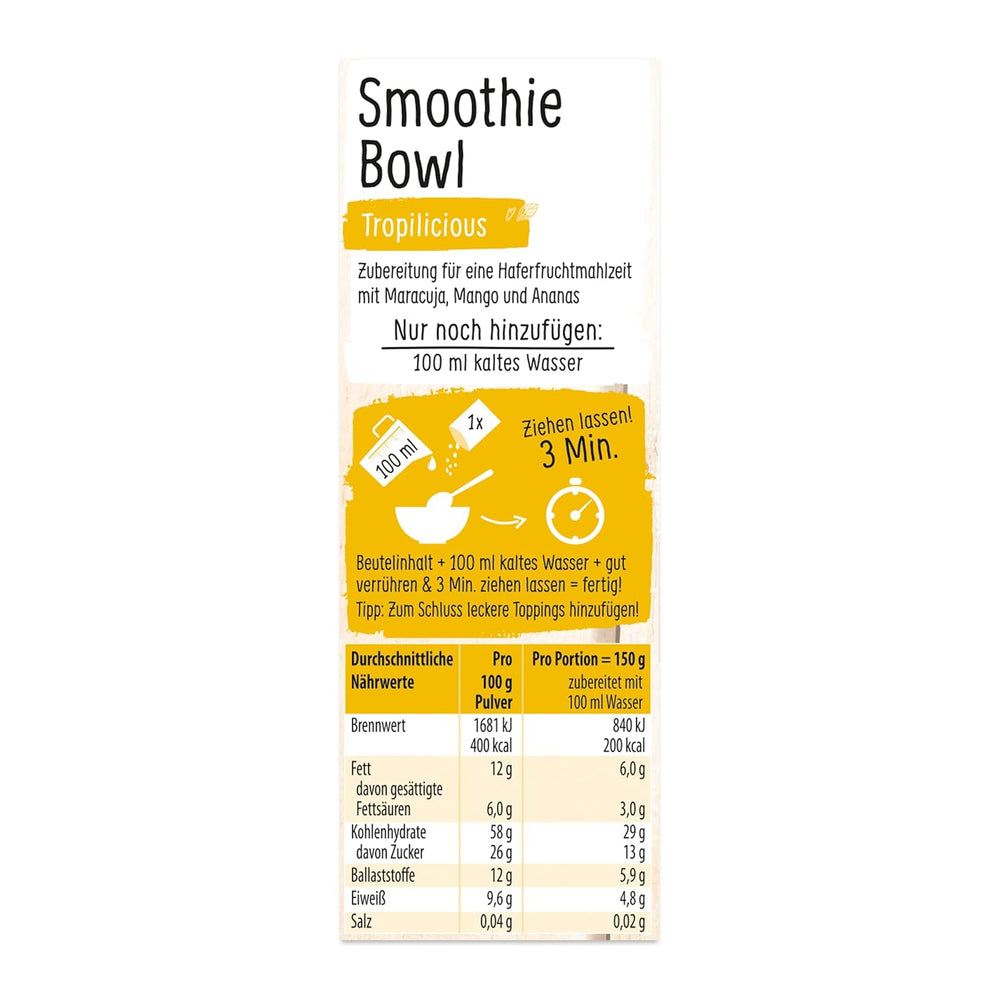 RUF Smoothie Bowl Tropilicious Mango Passion Fruit Hafer Frühstückssnack, schnell und einfach, vegan, 1 Beutel x 50 g (3er-Pack)