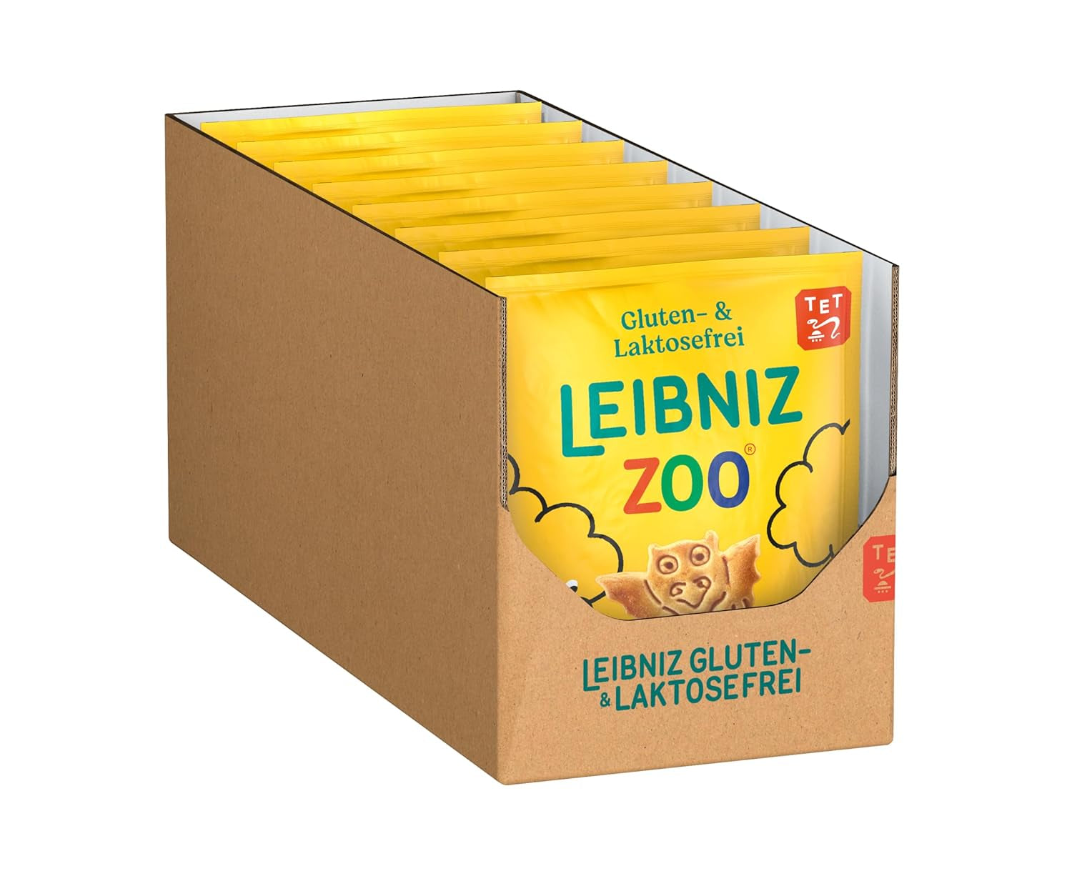 LEIBNIZ ZOO -30% Zahăr, Pachet de 12, Fursecuri cu unt cu motive animale, Fursecuri crocante cu mai puțin zahăr, Pachet vrac pentru stoc sau pentru vânzare (12 x 125 g)