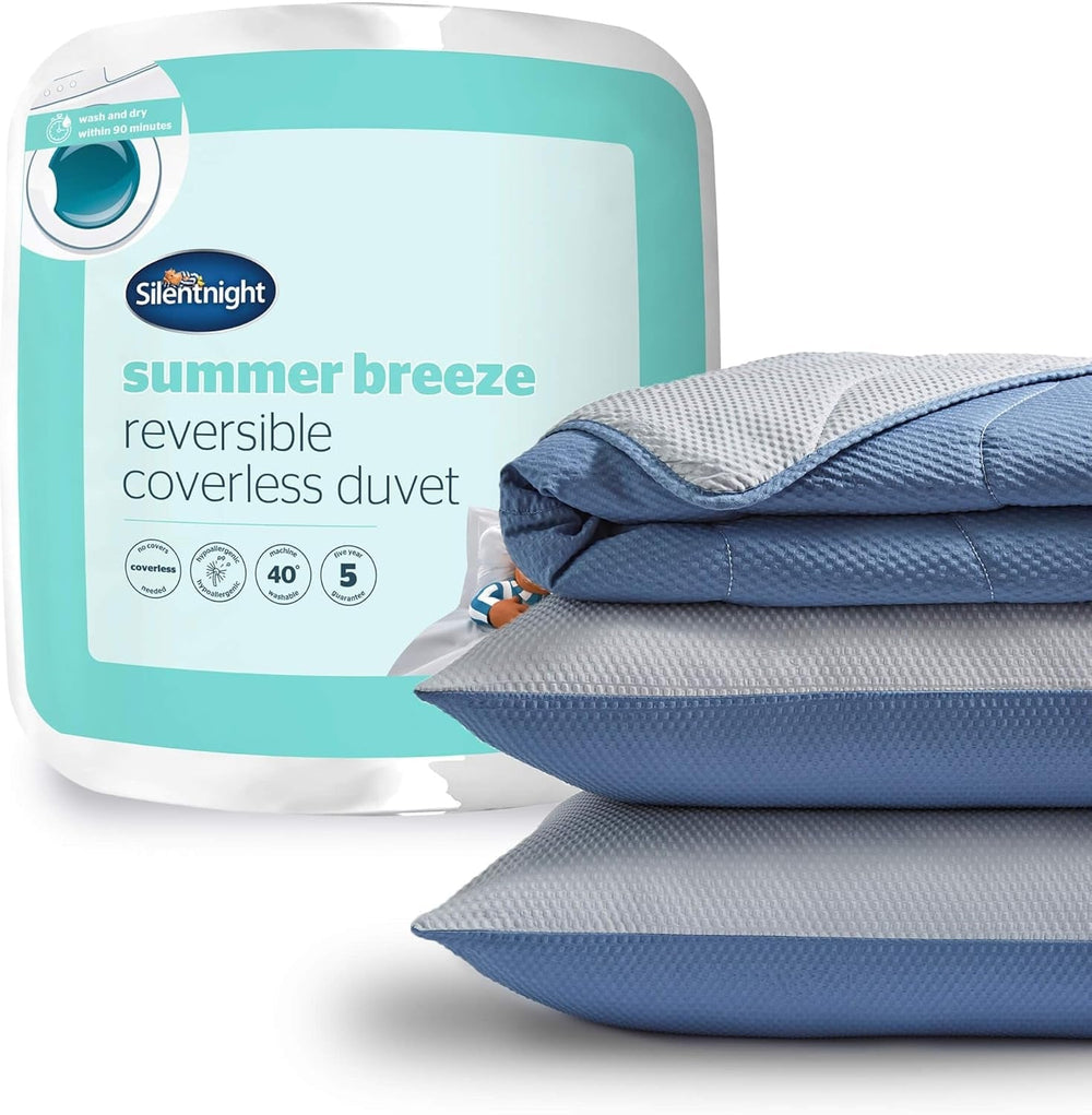 Silentnight Summer Breeze Bettdecke für Einzelbett, 2,5 Tog, leichte Sommerdecke, ideal für warme Nächte und heiße Schlafzimmer, hypoallergen und maschinenwaschbar, Einzelbett, 200 x 135 cm Steppdecken und Steppdecken Naty Shop ohne Bezug, graues/blaues Doppelbett