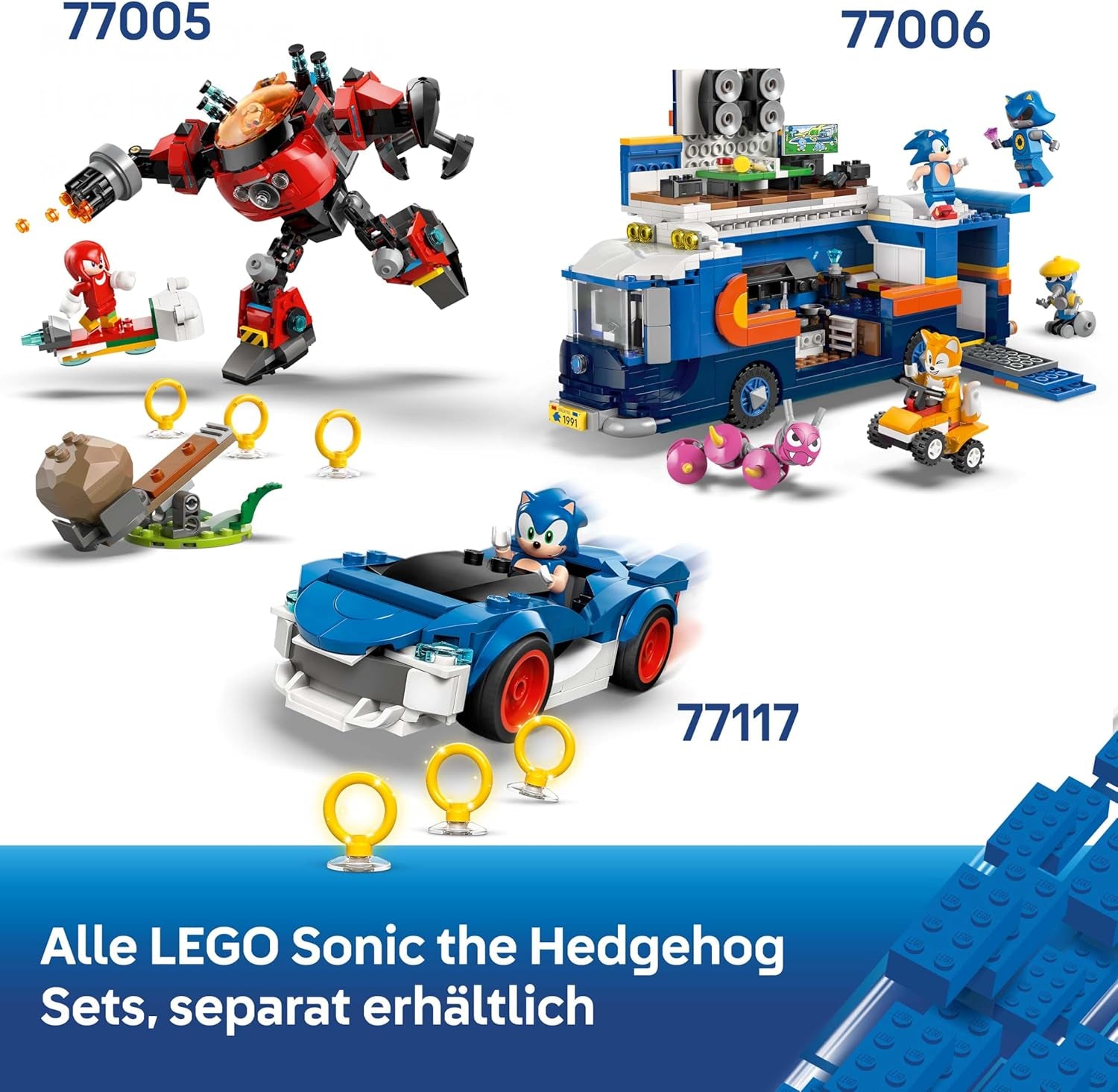 LEGO Sonic the Hedgehog Silvers Auto Vs. Knuckles' Monstertruck – Kinderspielzeug mit 2 Flitzern und 2 Minifiguren – Geschenk für Jungen und Mädchen ab 8 Jahren – Sonic Fanartikel für Gamer – 77118