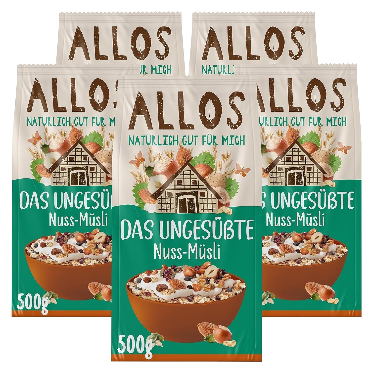 Allos ungesüßtes Proteinmüsli | Bio-Müsli | Haferflocken | Müsli zum Frühstück | Vegan (5 x 450g), 1 Stück (5er Pack)