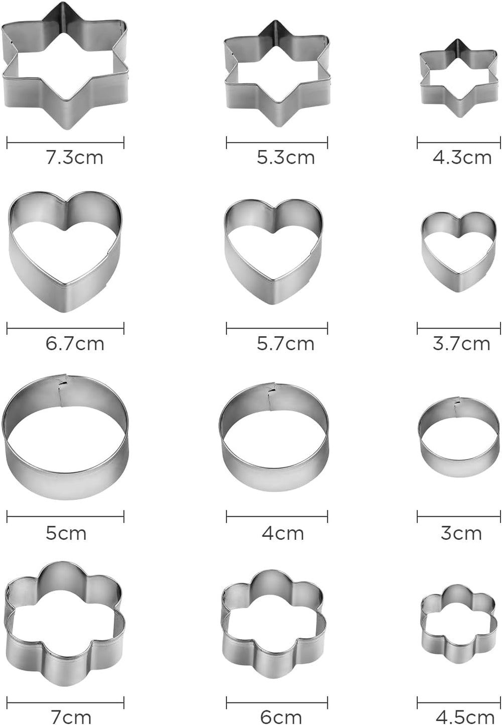 Set de 12 forme de biscuiți, din oțel inoxidabil, pentru decorarea torturilor, prăjituri cu zahăr și fursecuri