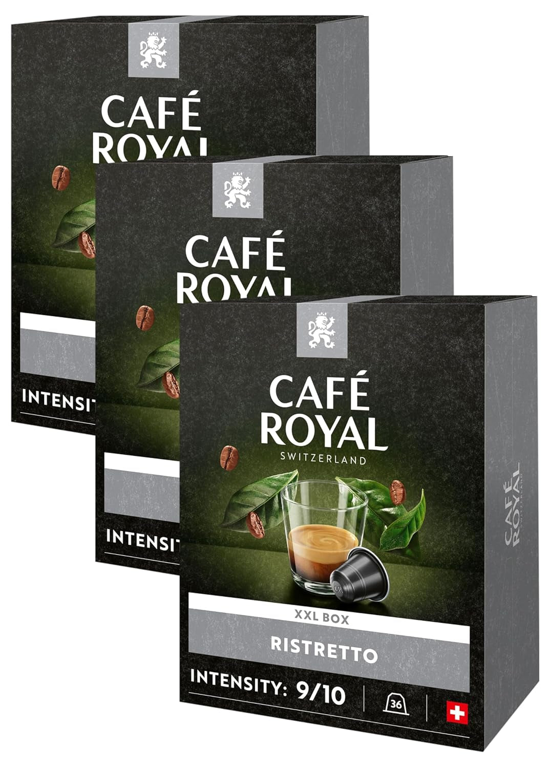 Café Royal Ristretto 36 Kapseln für Nespresso Kaffee Maschine - 9/10 Intensität - UTZ-zertifiziert Kaffeekapseln aus Aluminium (Packung mit 3)