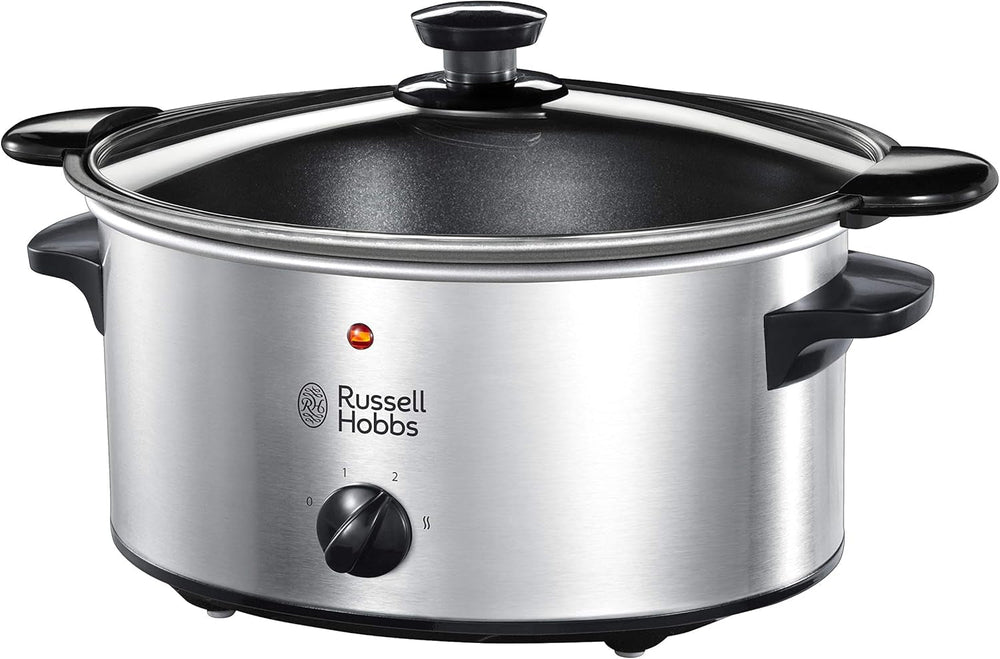 Russell Hobbs Slow Cooker, 3,5 Liter antihaftbeschichtet, Edelstahl, 3 Temperatureinstellungen und Warmhaltefunktion, 160 W Slow Cooker Naty Shop Standardtitel