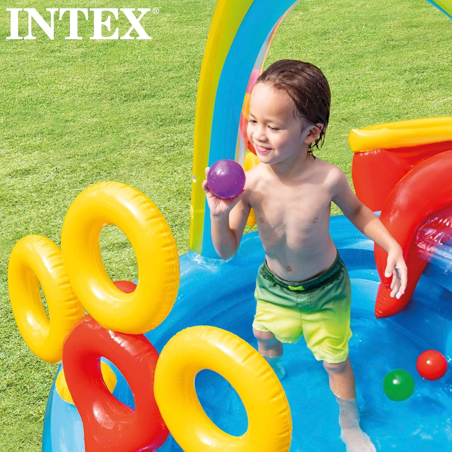Intex Rainbow Ring Play Center – oberirdischer Kinderpool – Kinderbecken – 297 x 193 x 135 cm – für 3+ Jahre 57453NP Mehrfarbig 297 x 193 x 135 cm