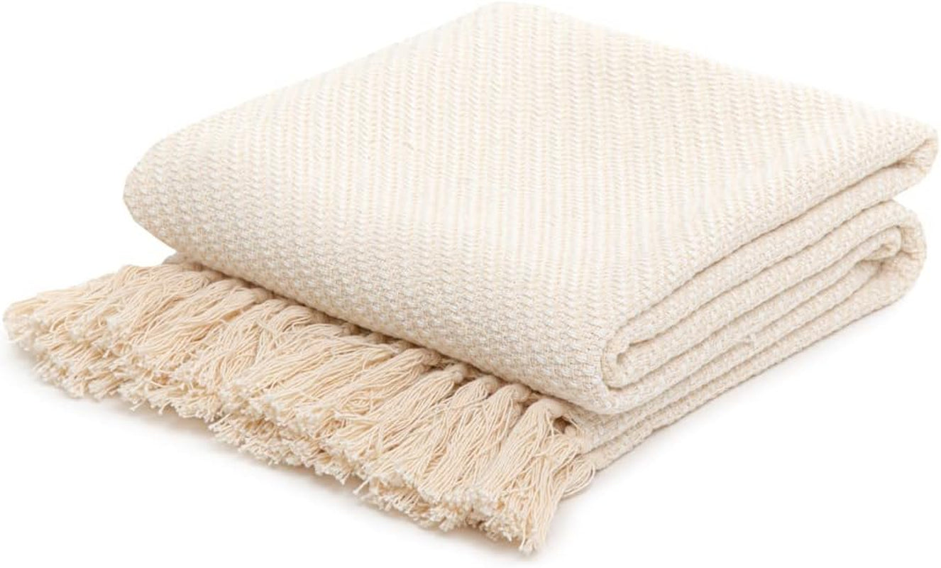 HOMLA Morris Plaid-Decke mit Baumwollfransen – Weiche und bequeme Decke Baumwolldecke – feiner Stoff 130 x 170 cm Ecru Betten und Decken Besuchen Sie den HOMLA-Store Ecru