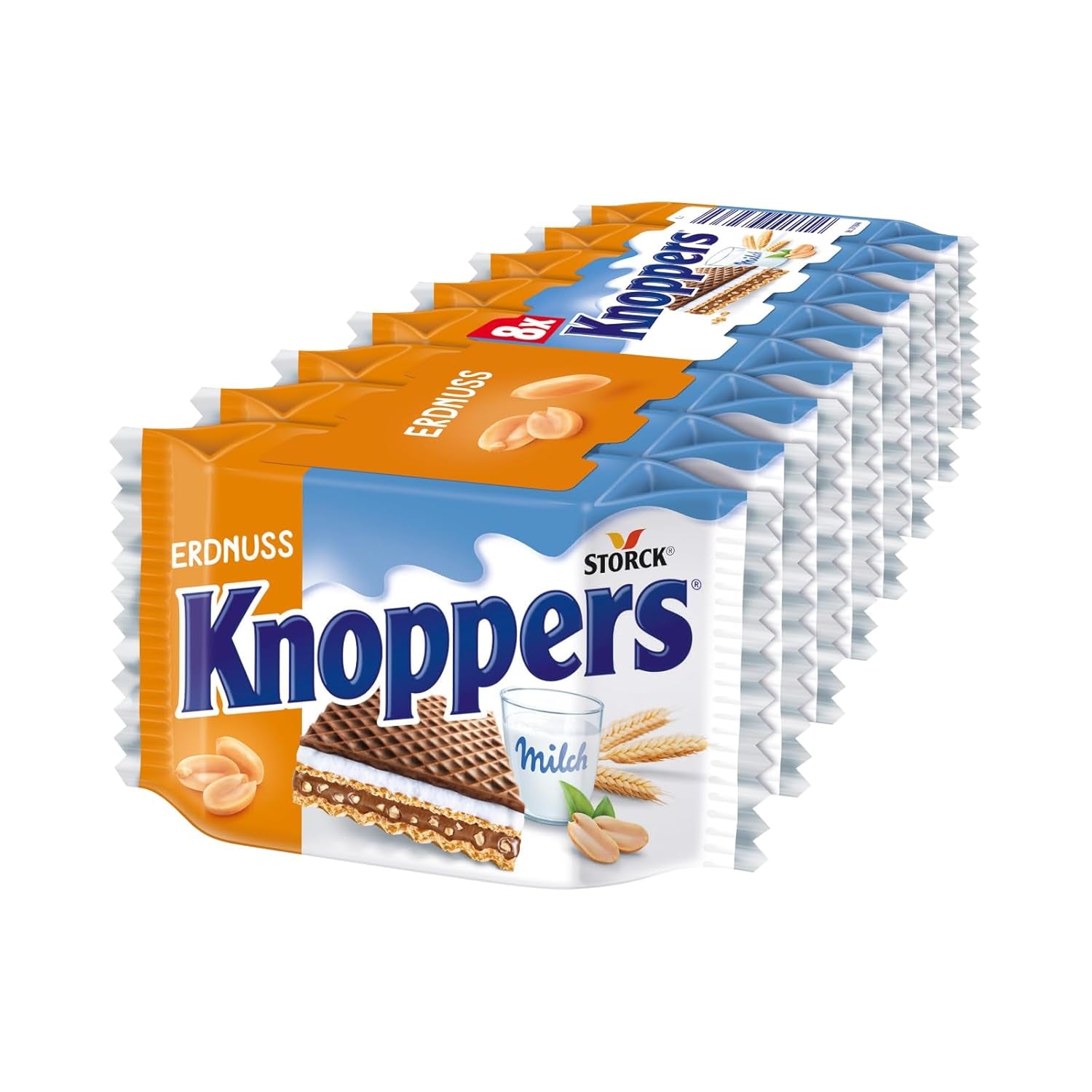 Weiße und schwarze Knoppers – 8 x 25 g – Waffelscheiben gefüllt mit dunklen Kakaowaffeln, schwarzen Keksstücken, Milch und Nougatcreme