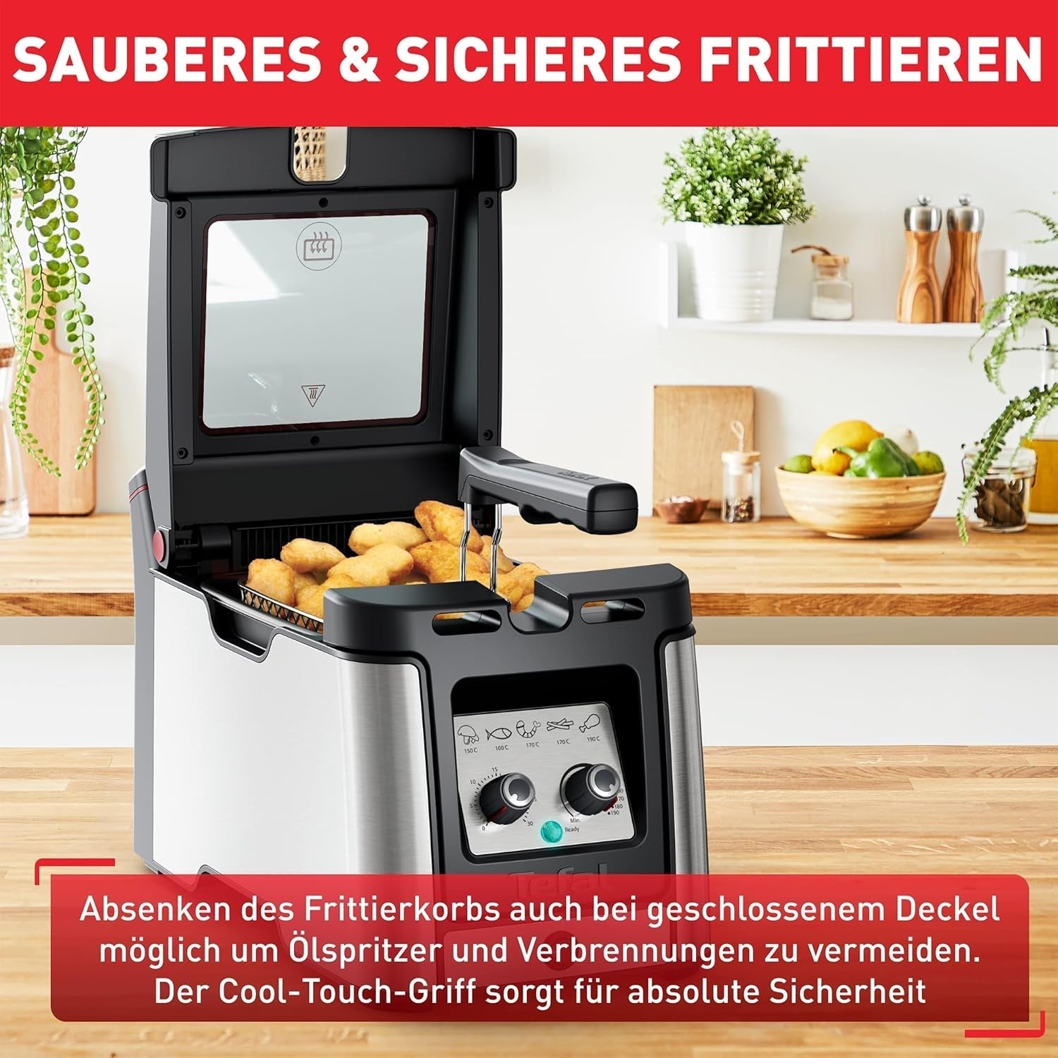 Tefal FR600D Clear Duo Fritteuse, Frittieren mit weniger Rauch und Gerüchen, 1,2 kg Fassungsvermögen, Thermostat, Timer, großes Sichtfenster ohne Nebel Haushaltsgeräte Naty Shop