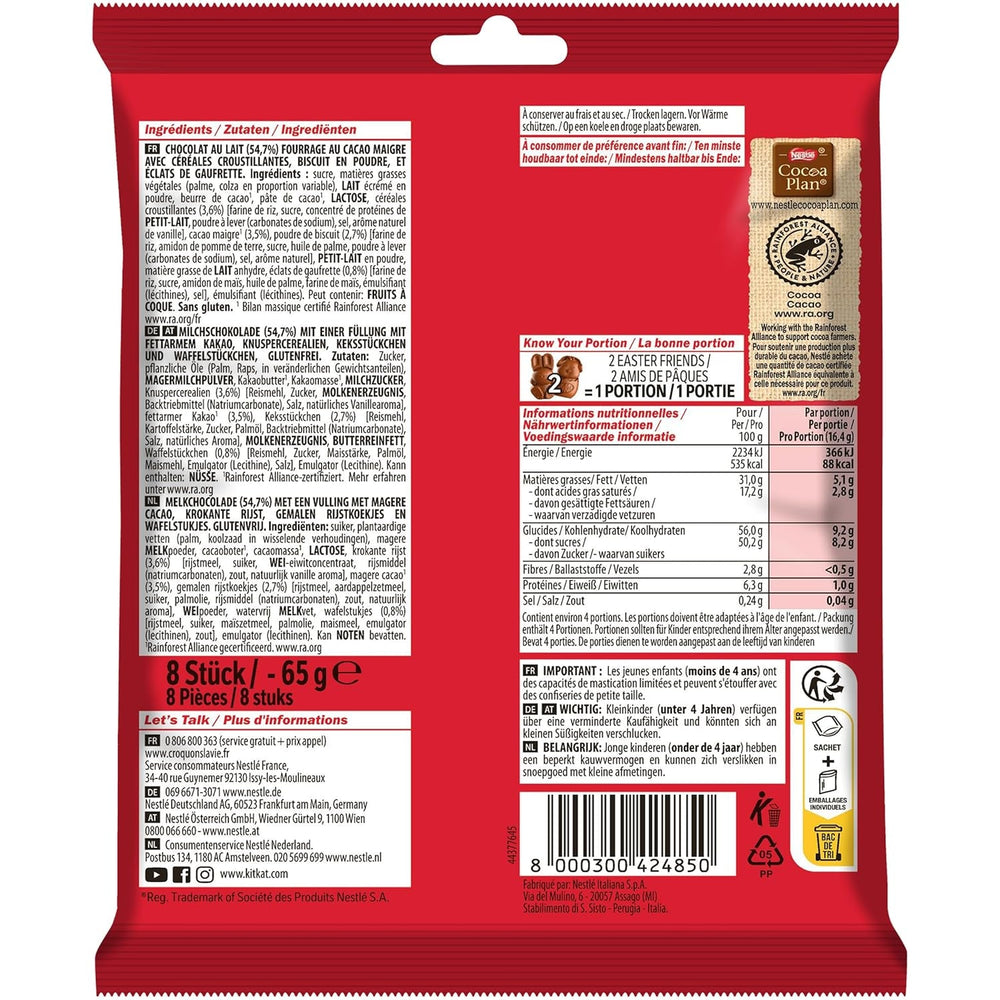 NESTLÉ Prietenii de Paște, mini figurine de Paște din ciocolată cu lapte cu bucățele crocante, pachet de 2 (1 x 65g)