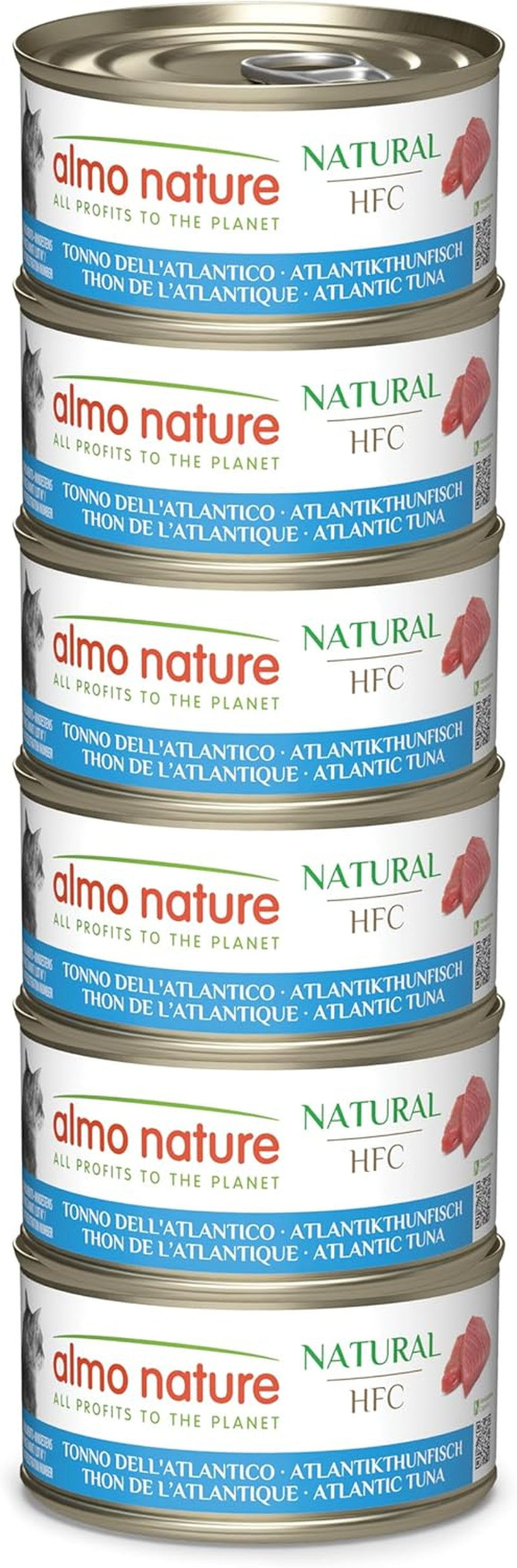 Almo Nature HFC Natural - Hrană umedă pentru pisici adulte - Ton Atlantic - Calitate umană, Fără gluten și Monoproteină - 6 x 70g