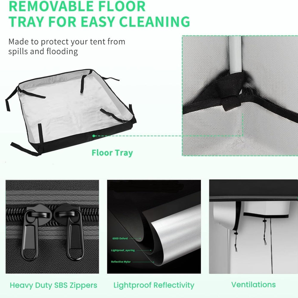 Wachstumszelt, 80 x 80 x 180 cm, Wachstumszelt mit abnehmbarer, wasserdichter Bodenwanne, ideale Größe für Hydrokulturen