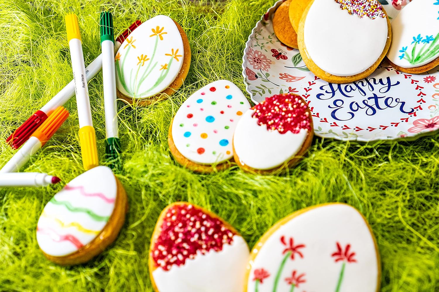 Pixuri colorante alimentare RUF, set de 8 pixuri colorante alimentare sigure pentru pictat și scris pe fondant și altele asemenea, pixuri cu zahăr cu 2 vârfuri fiecare