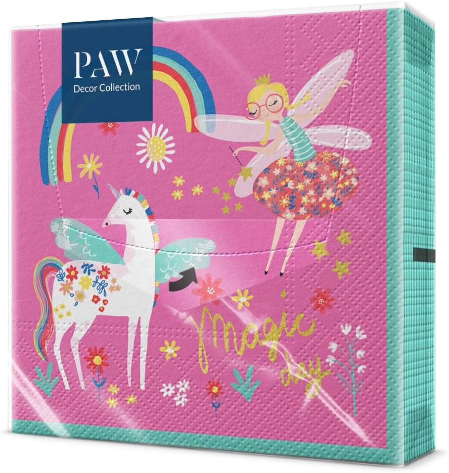 PAW - Șervețele 3 straturi (33 X 33 Cm) I 20 de bucăți I Perfect pentru petreceri, zile de naștere, sărbători I Decorațiuni de masă pentru petreceri pentru copii - Șervețele de hârtie colorate cu motiv - fotbal I minge de fotbal (pachet cu 2)