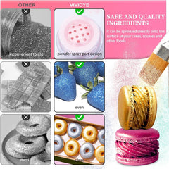 Sclipici comestibil cu sclipici - Pudră cu sclipici comestibilă în 4 culori, praf cu sclipici pentru băuturi, mâncare, prăjituri - Pudră colorantă alimentară metalică comestibilă pentru copt, cocktailuri - 5G / sticlă