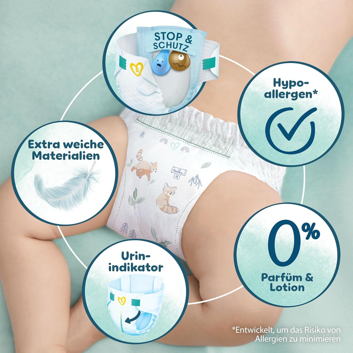 Pampers Harmony Windeln Größe 2, 204 Windeln, 4kg-8kg, sanfter Hautschutz mit 100 % Pampers-Schutz