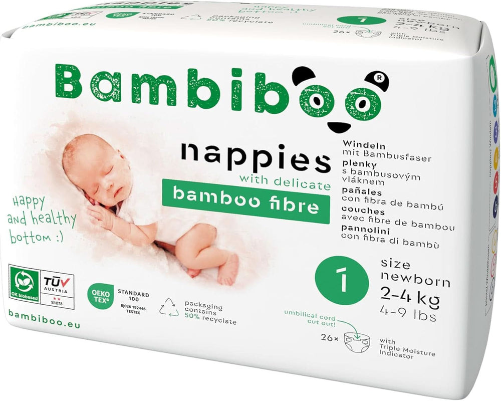Bambiboo Einwegwindeln, hautfreundlich, Nabelöffnung, verschiedene Größen Mutter und Baby Naty Shop Windeln, Größe 1, 26 Stk