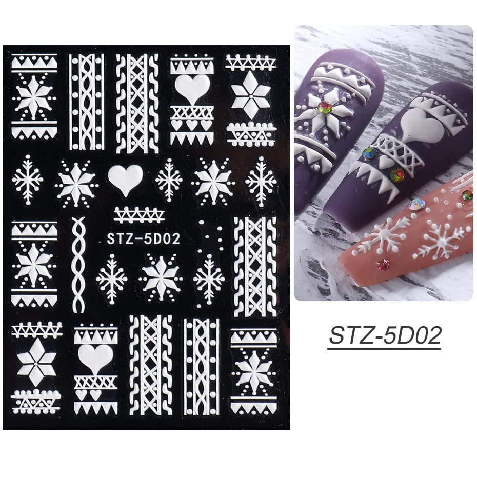 4 Blatt 3D Nagelsticker Weihnachten Nagelaufkleber Christmas 5D Stereoskopisch Selbstklebend Schneeflocke Schneemann Nail Art Sticker Dekoration Nageldesign Zubehör